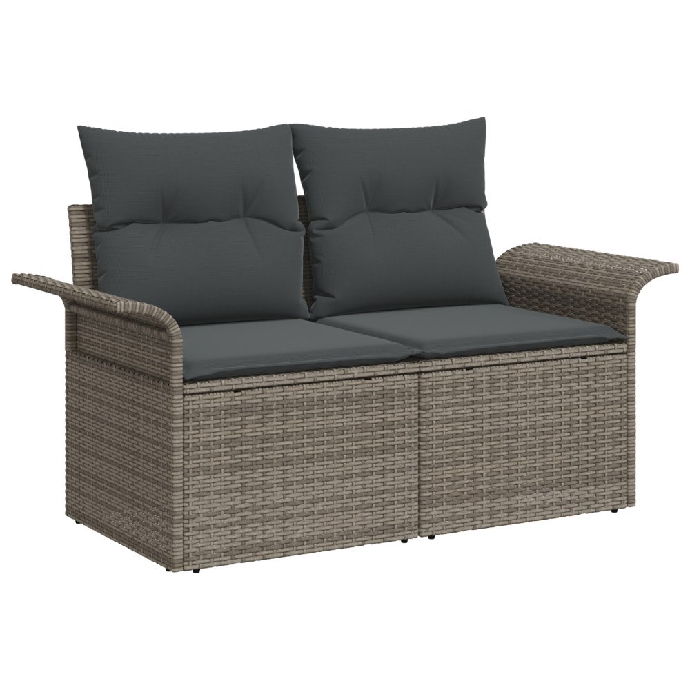 vidaXL Trädgårdsoffset med kudde med lagring 6 pcs Grå Poly rattan