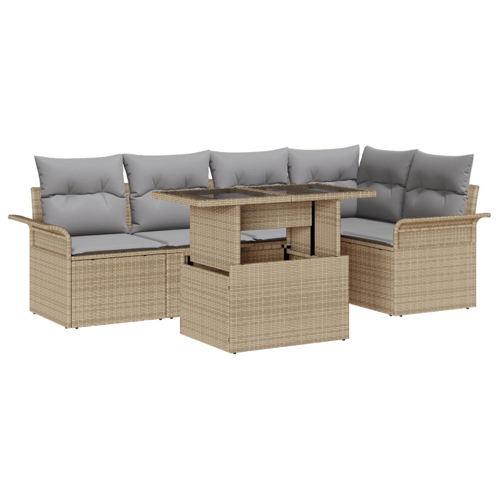 vidaXL Trädgårdsoffset med kudde med lagring 6 pcs Beige Poly rattan