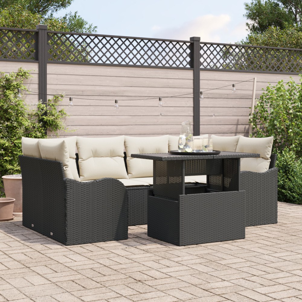 vidaXL Trädgårdsoffset 7 pcs Svart 100 x 55 x 73 cm Poly rattan