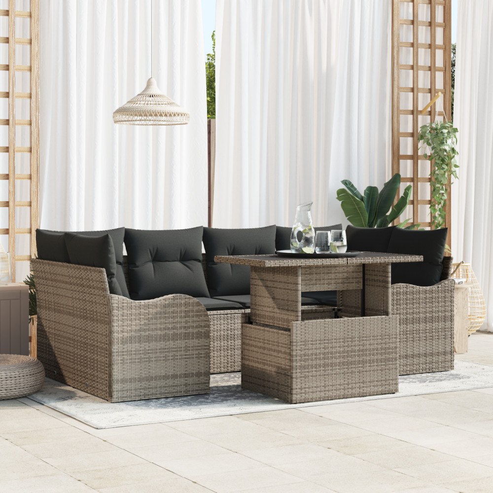 vidaXL Trädgårdsoffset 7 pcs Grå 100 x 55 x 73 cm Poly rattan