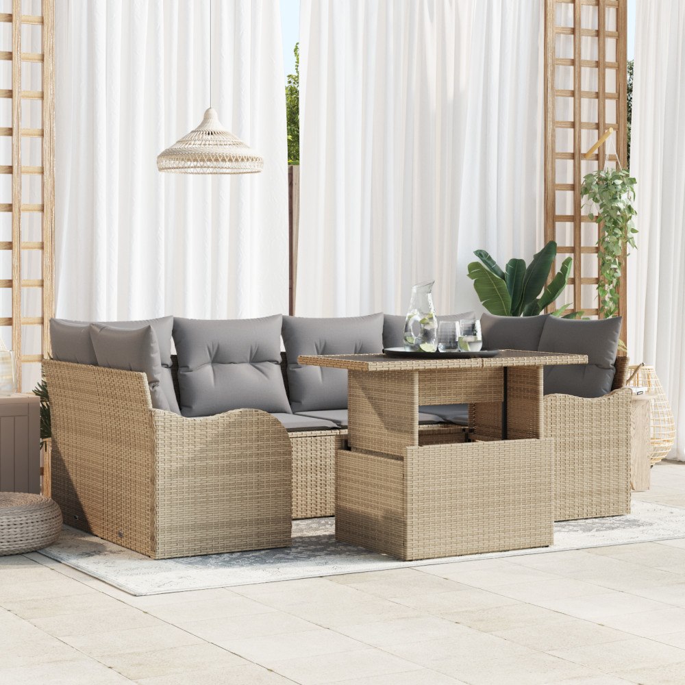 vidaXL Trädgårdsoffset 7 pcs Beige 100 x 55 x 73 cm Poly rattan