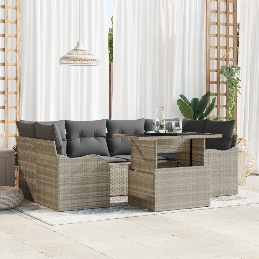vidaXL Trädgårdsoffset 7 pcs Ljusgrå 100 x 55 x 73 cm Poly rattan