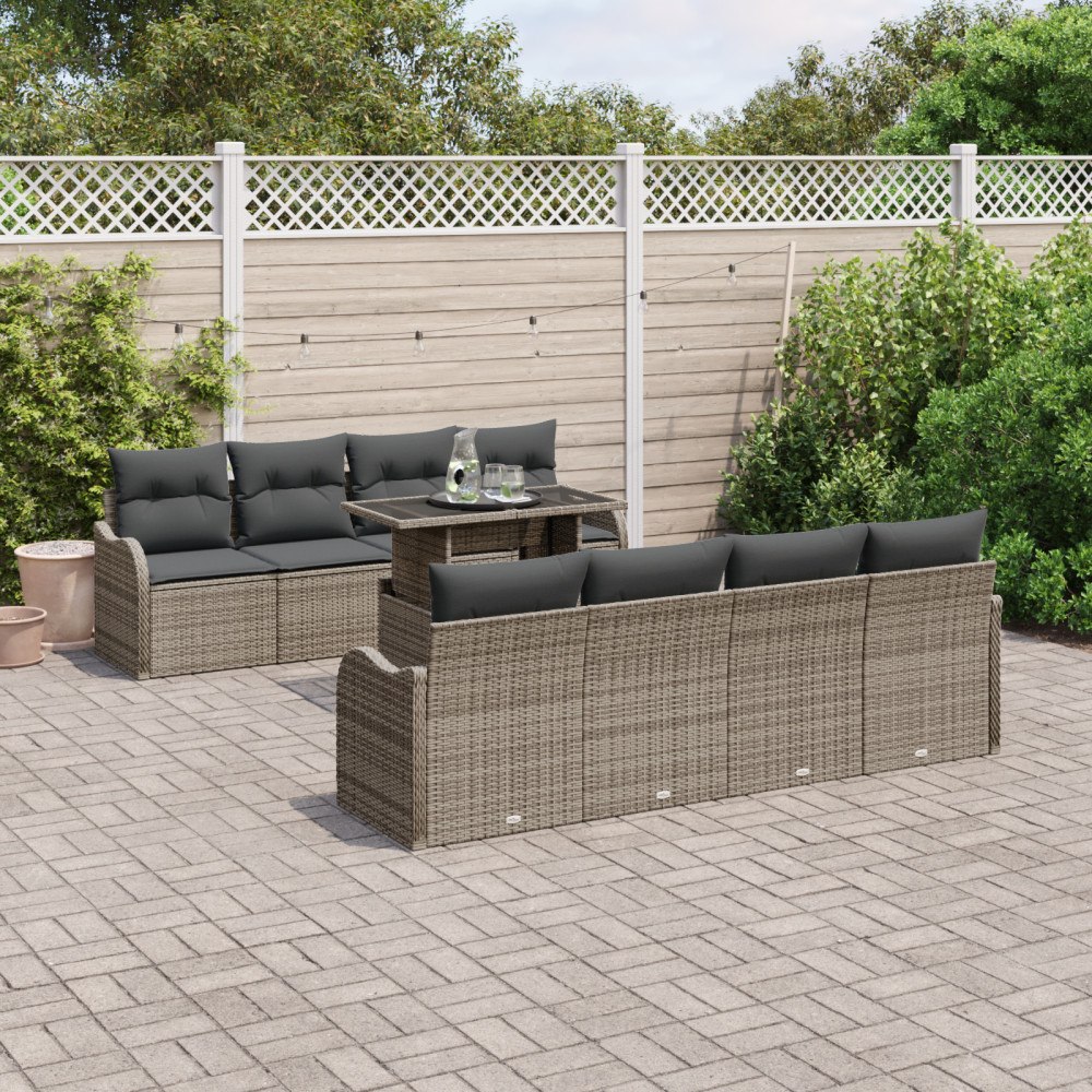 vidaXL Trädgårdsoffset 9 pcs Grå 100 x 55 x 73 cm Poly rattan