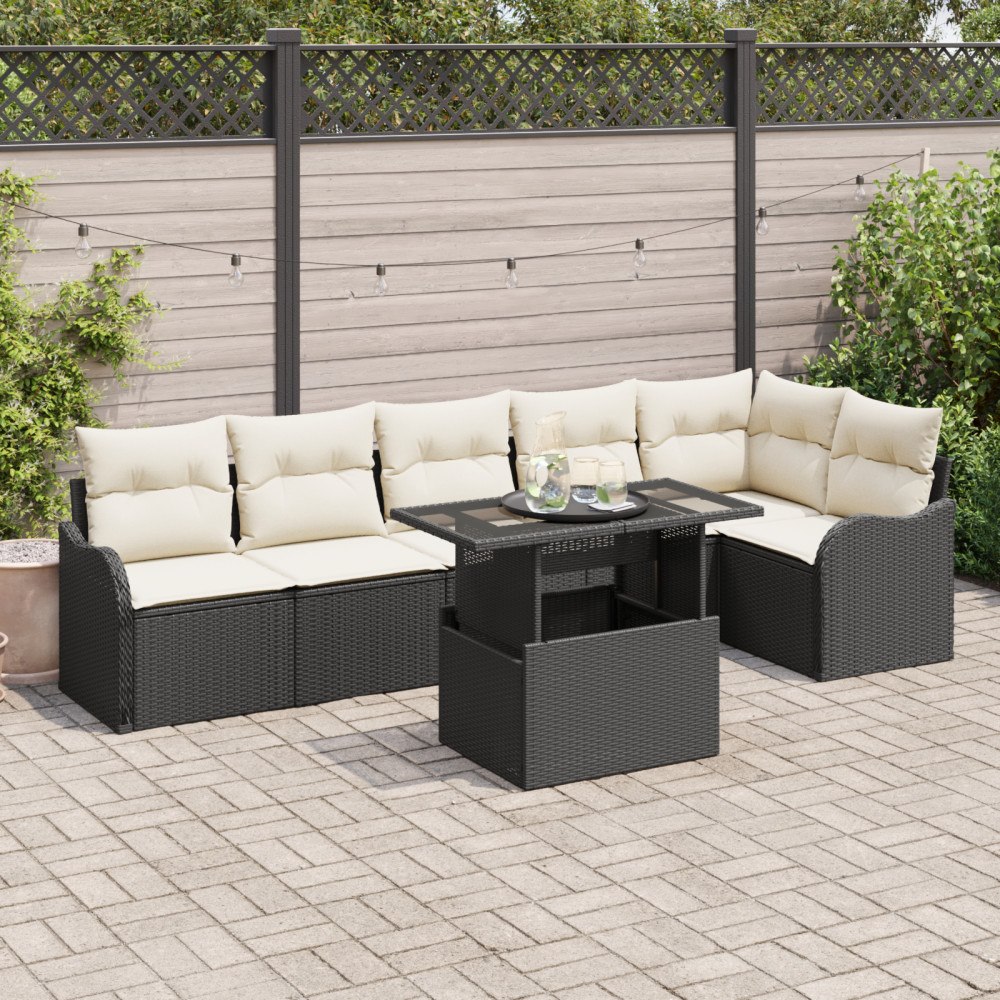 vidaXL Trädgårdsoffset 7 pcs Svart 100 x 55 x 73 cm Poly rattan