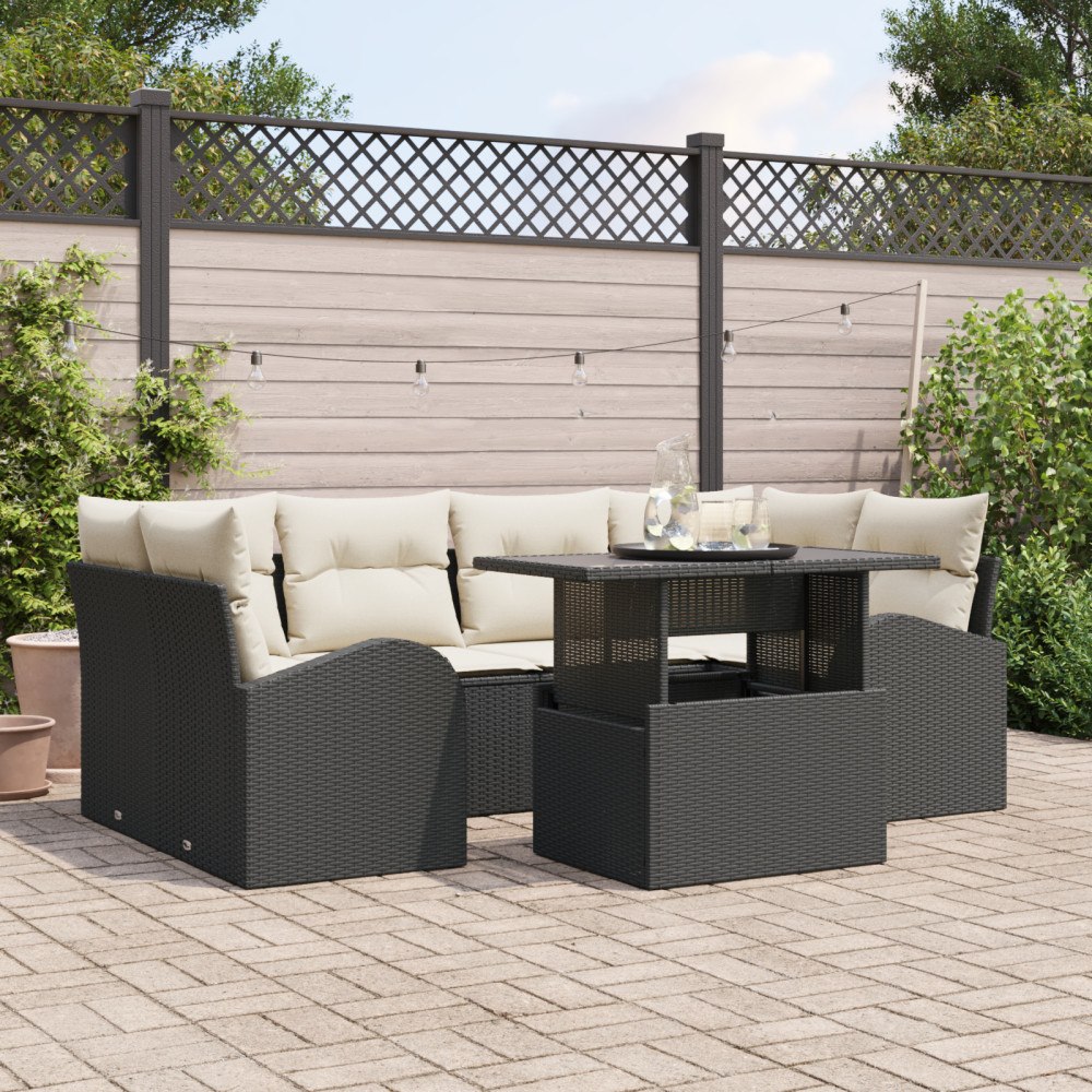 vidaXL Trädgårdsoffset 7 pcs Svart 100 x 55 x 73 cm Poly rattan