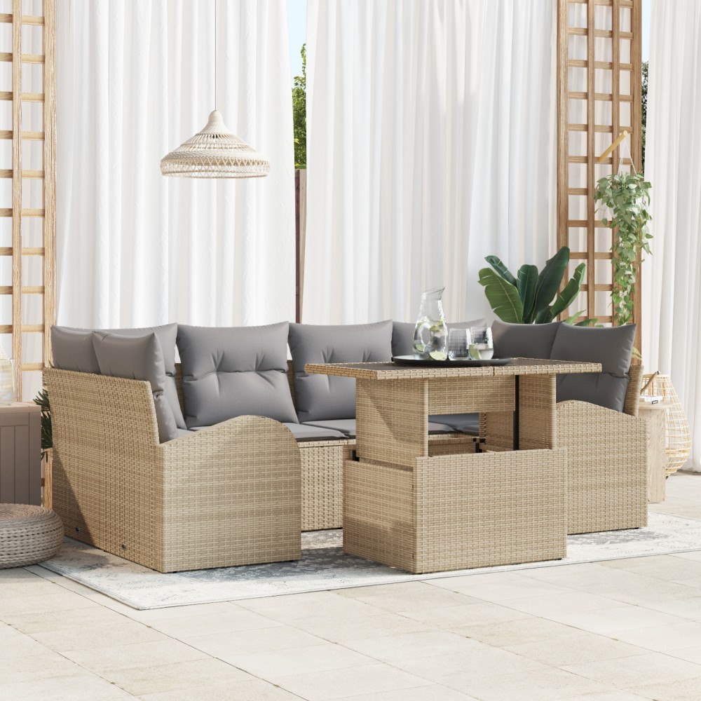 vidaXL Trädgårdsoffset 7 pcs Beige 100 x 55 x 73 cm Poly rattan