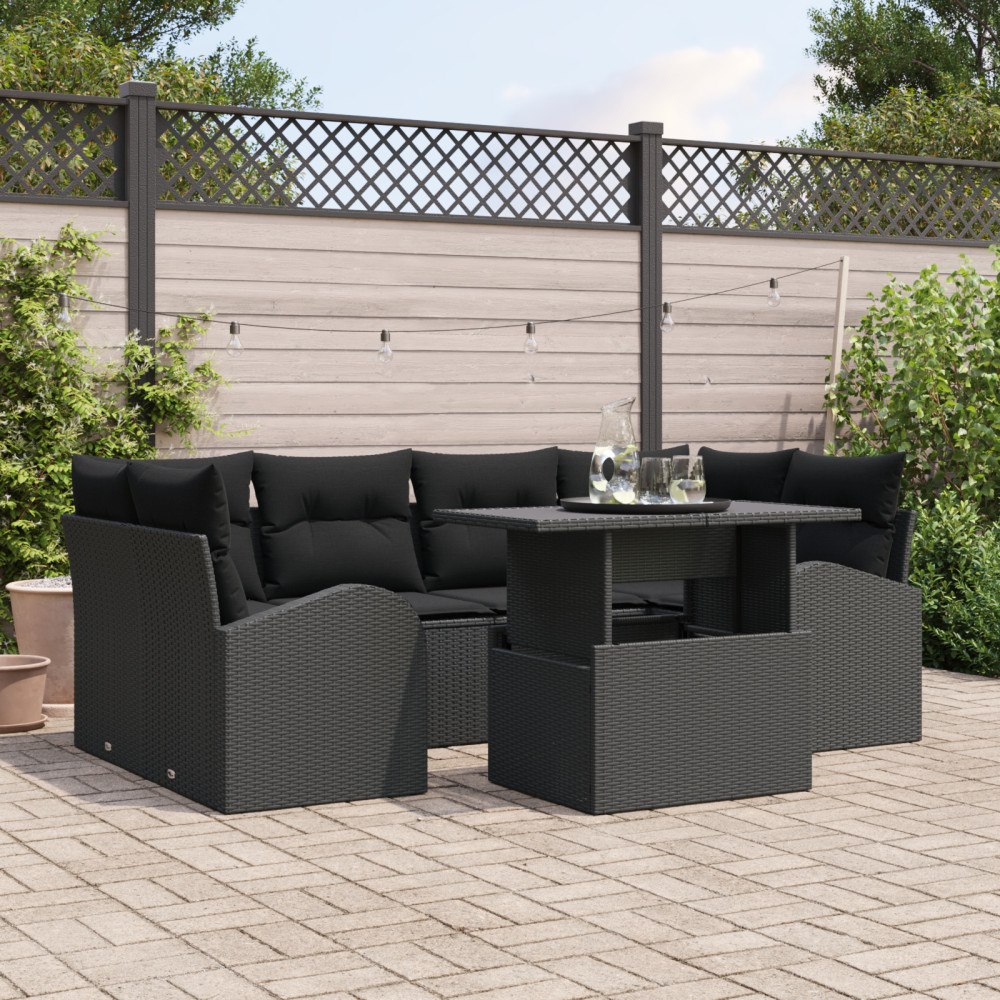 vidaXL Trädgårdsoffset 7 pcs Svart 100 x 55 x 73 cm Poly rattan