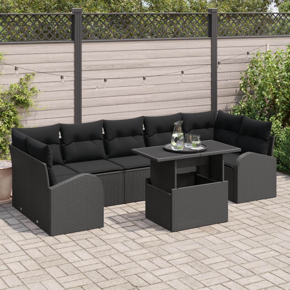 vidaXL Trädgårdsoffset 8 pcs Svart 100 x 55 x 73 cm Poly rattan