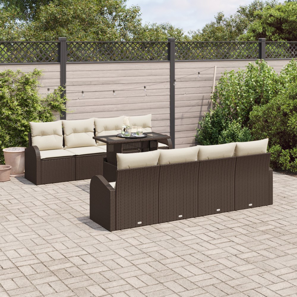 vidaXL Trädgårdsoffset 9 pcs Brun 100 x 55 x 73 cm Poly rattan