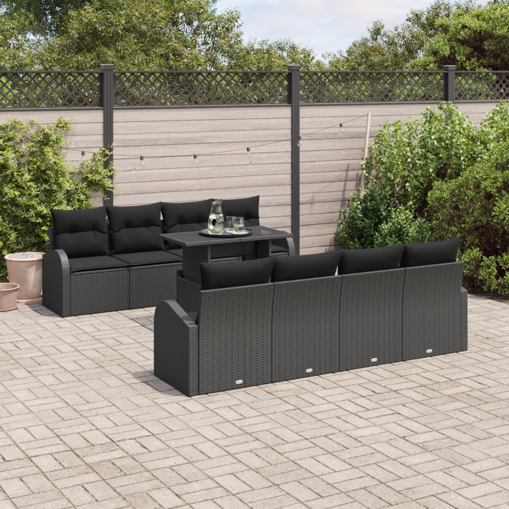 vidaXL Trädgårdsoffset 9 pcs Svart 100 x 55 x 73 cm Poly rattan