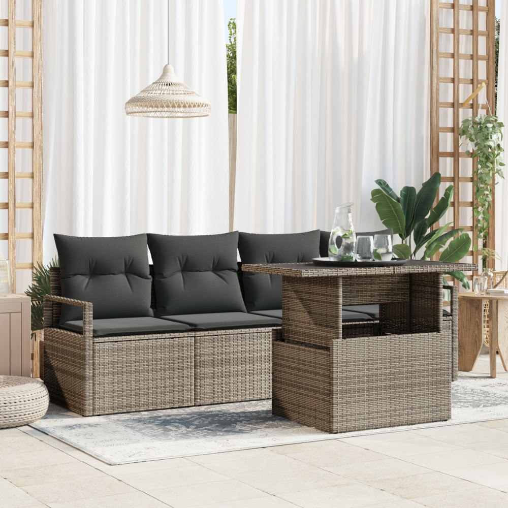 vidaXL Trädgårdsoffset med lagring 5 pcs Grå Poly rattan