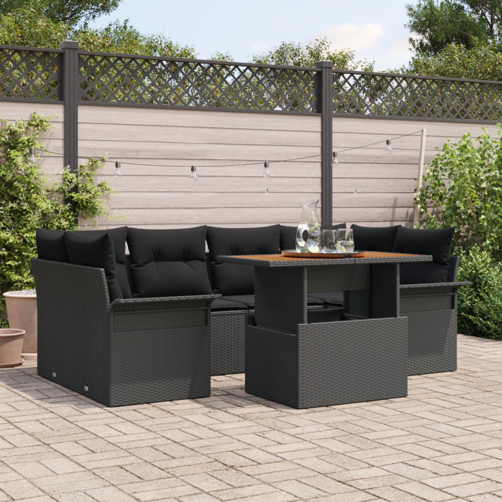 vidaXL Trädgårdsoffset med lagring 7 pcs Svart Poly rattan