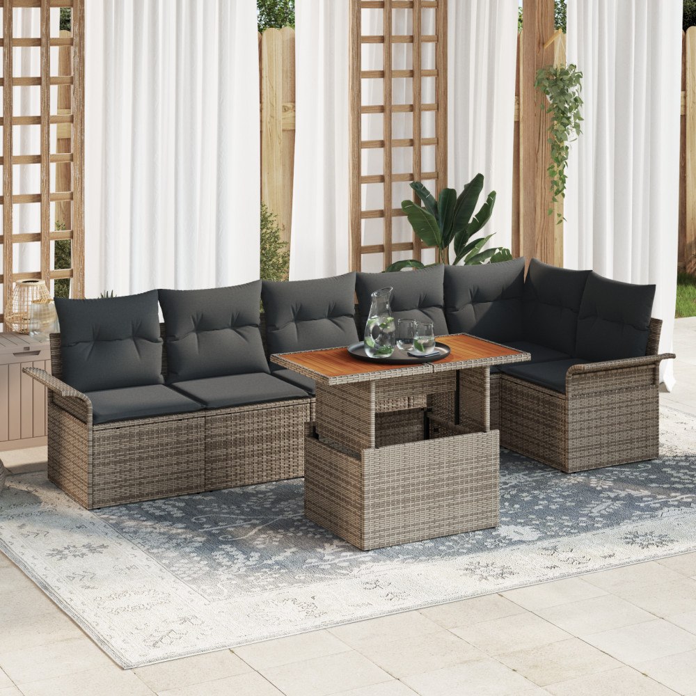 vidaXL Trädgårdsoffset med lagring 7 pcs Grå Poly rattan