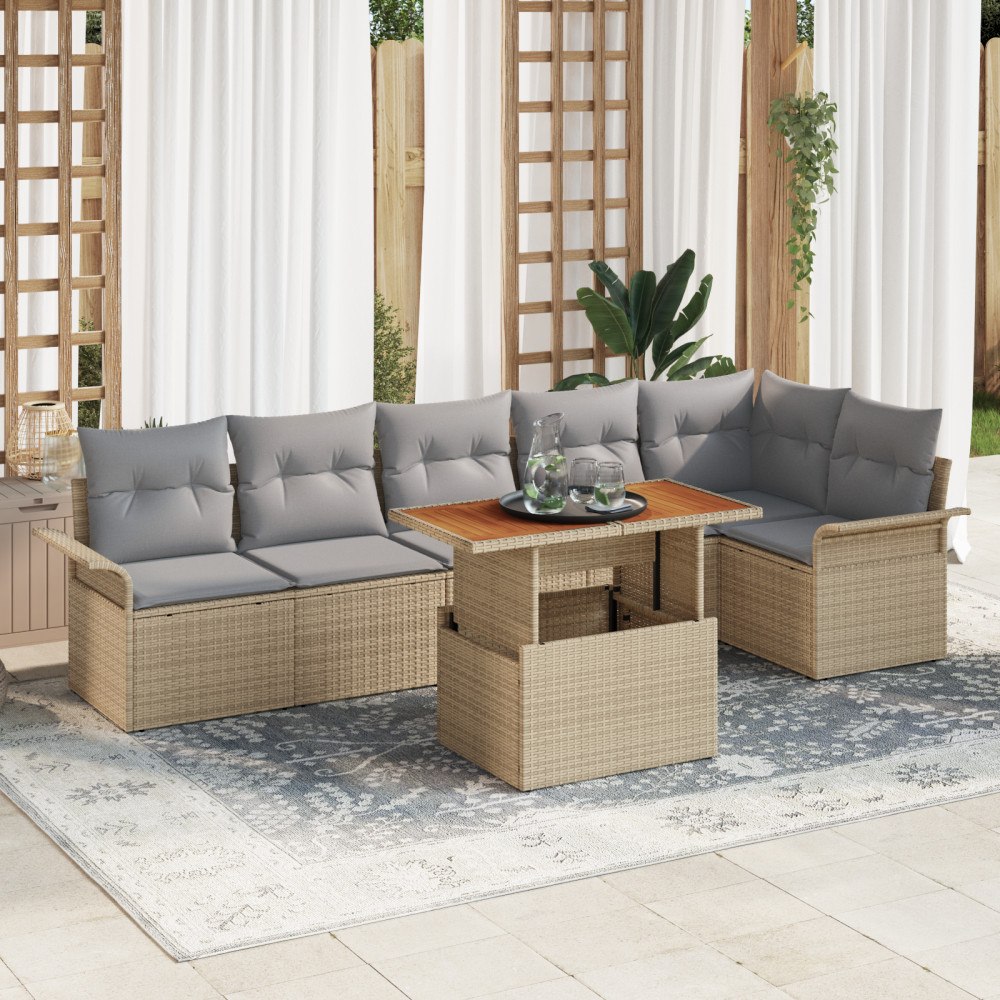 vidaXL Trädgårdsoffset med lagring 7 pcs Beige Poly rattan