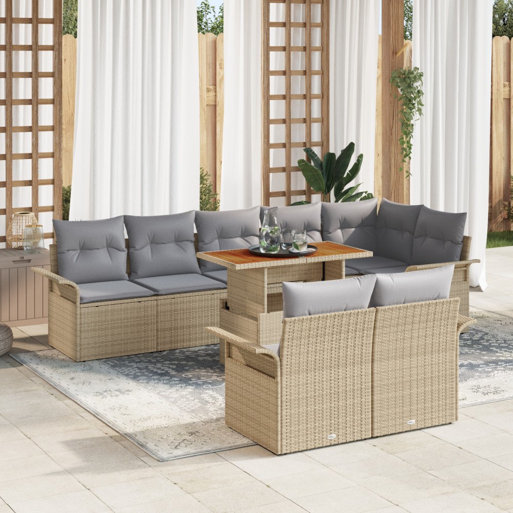 vidaXL 9-delad trädgårdsoffagrupp med dynor beige poly rattan
