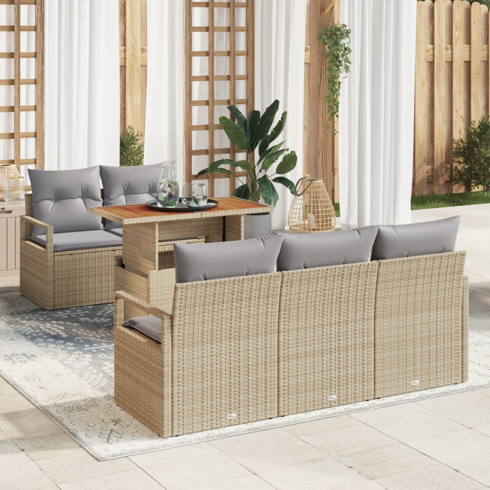 vidaXL 6-delars trädgårdsoffset med kuddar Beige Poly Rattan