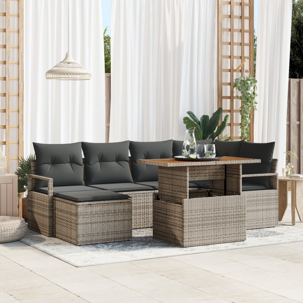vidaXL Trädgårdsoffset med lagring 7 pcs Grå Poly rattan