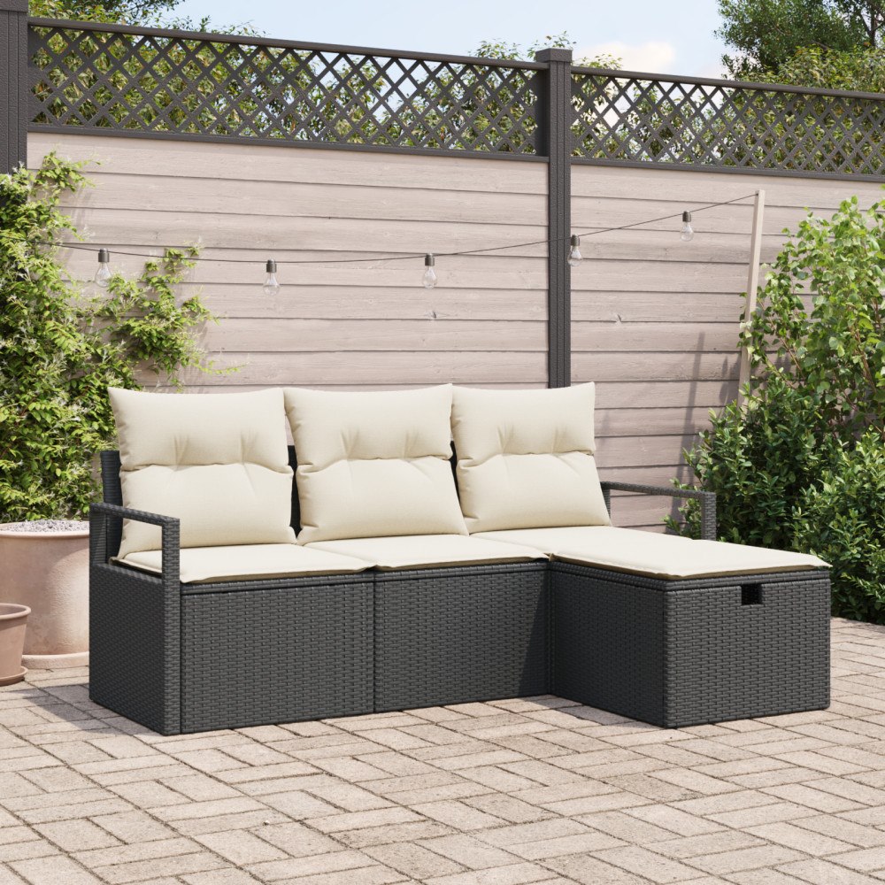 vidaXL 4-delat trädgårdsoffas med kuddar svart poly rattan, vidaXL 2-sits trädgårdsoffa med kuddar svart poly rattan