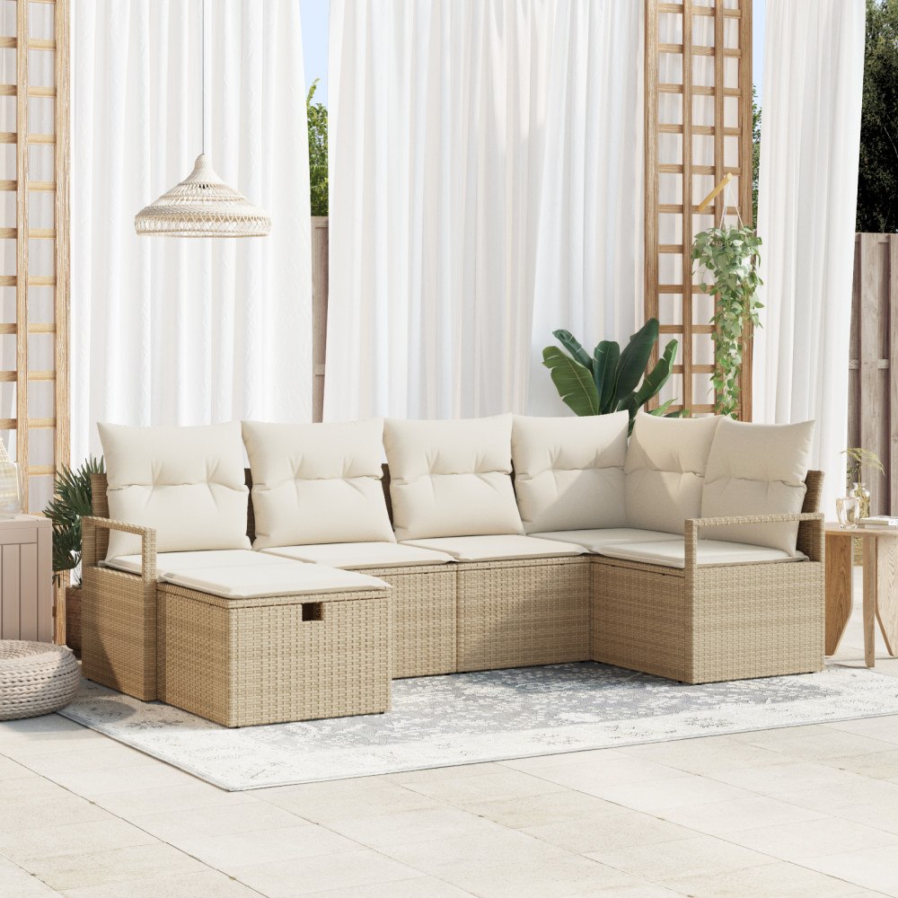 vidaXL 6-delat trädgårdsoffset med kuddar Beige Polyrotting
