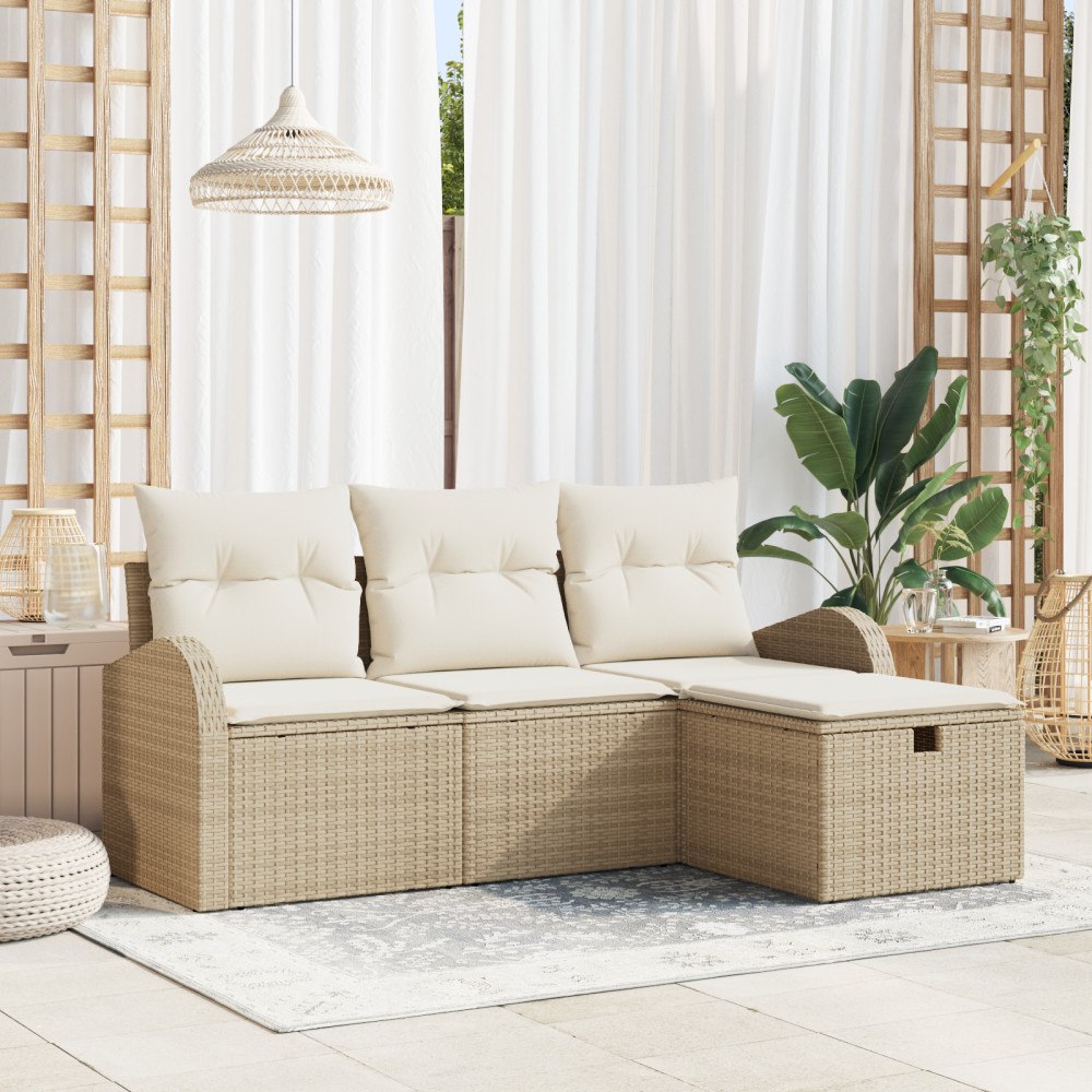 vidaXL 4-delat trädgårdssofaset med kuddar beige poly rattan