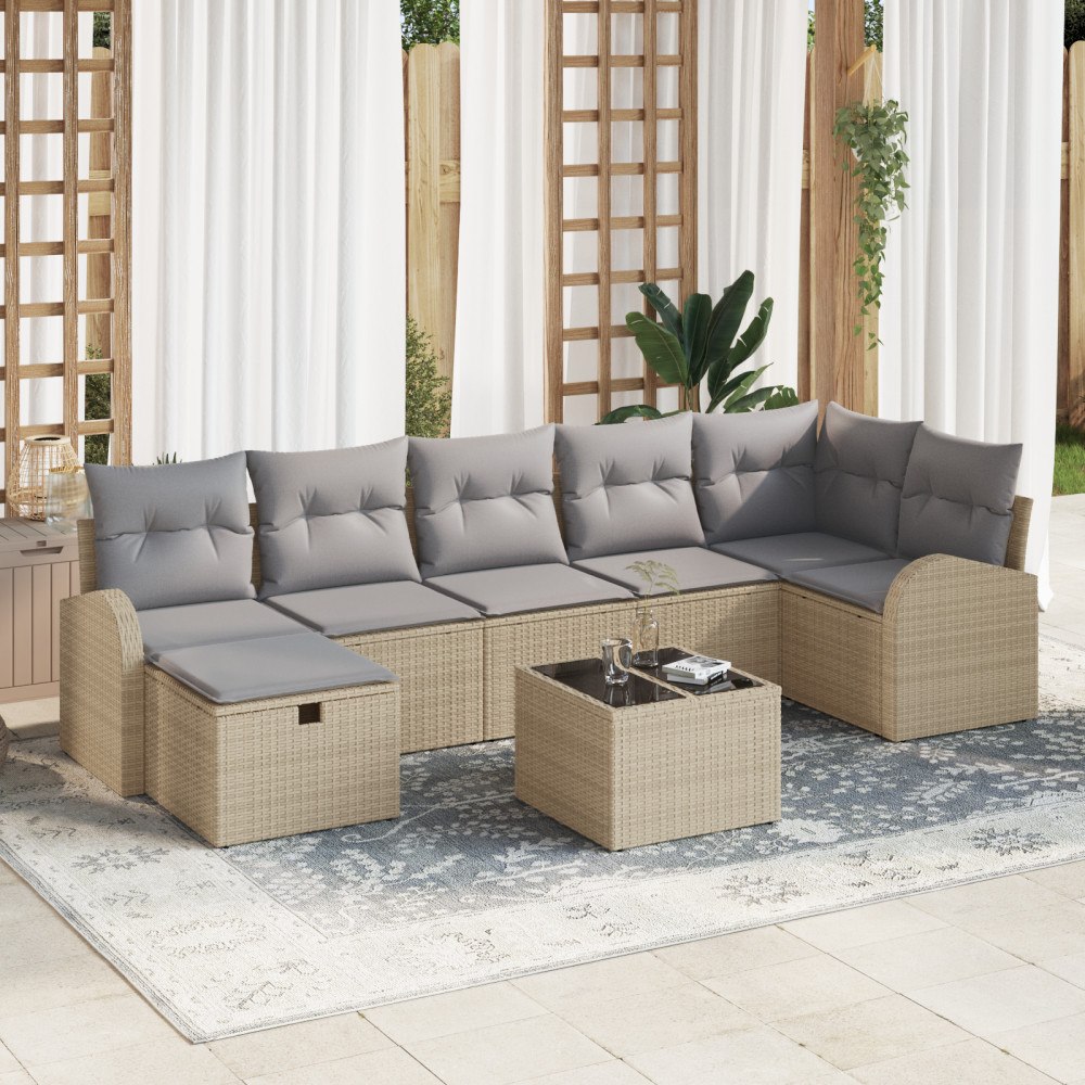 vidaXL 8 Delar Trädgårdsoffaset med Kuddar Beige Konstrotting, vidaXL 2-sits Trädgårdsoffa med Förvaring & Kuddar Beige Konstro...