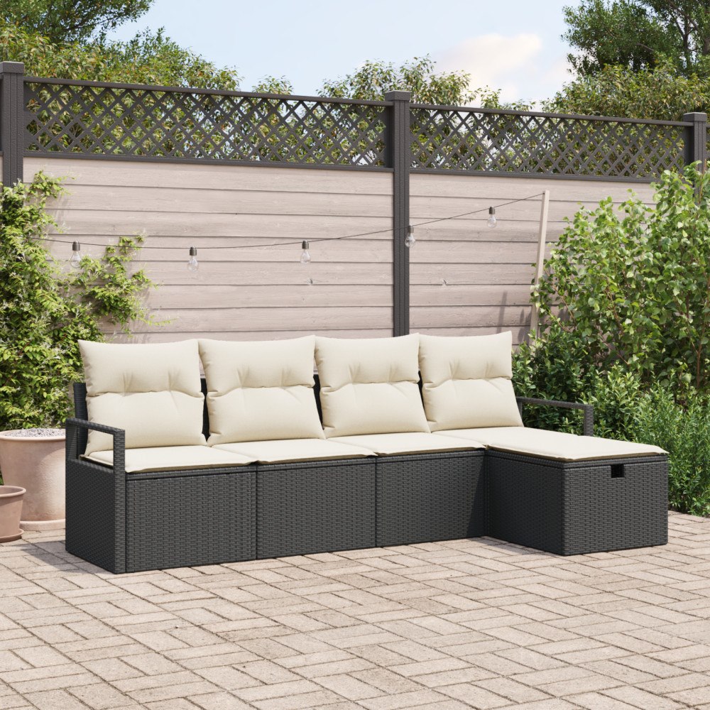 vidaXL 5 Delad Trädgårdsoffagrupp Med Kuddar Svart Poly Rattan, vidaXL 2-Sits Trädgårdsoffa Med Förvaring & Kuddar Svart Poly R...
