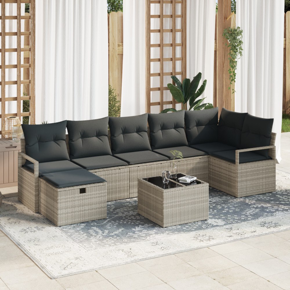 vidaXL 8-delat Trädgårdsoffasets med kuddar Ljusgrå Poly Rattan, vidaXL 2-sits Trädgårdsoffa med Förvaring & Kuddar Grå Poly Ra...