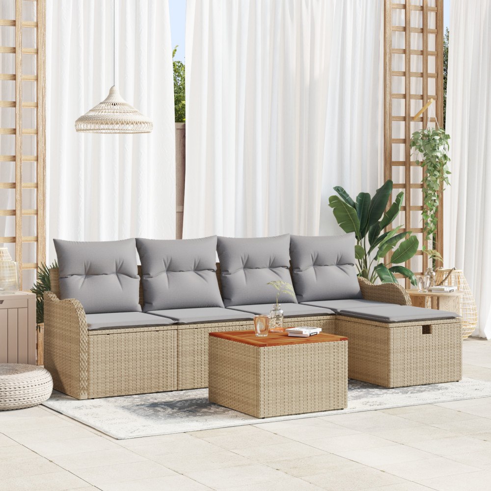 vidaXL 6-delat trädgårdsofaset med kuddar Beige Polyrotting