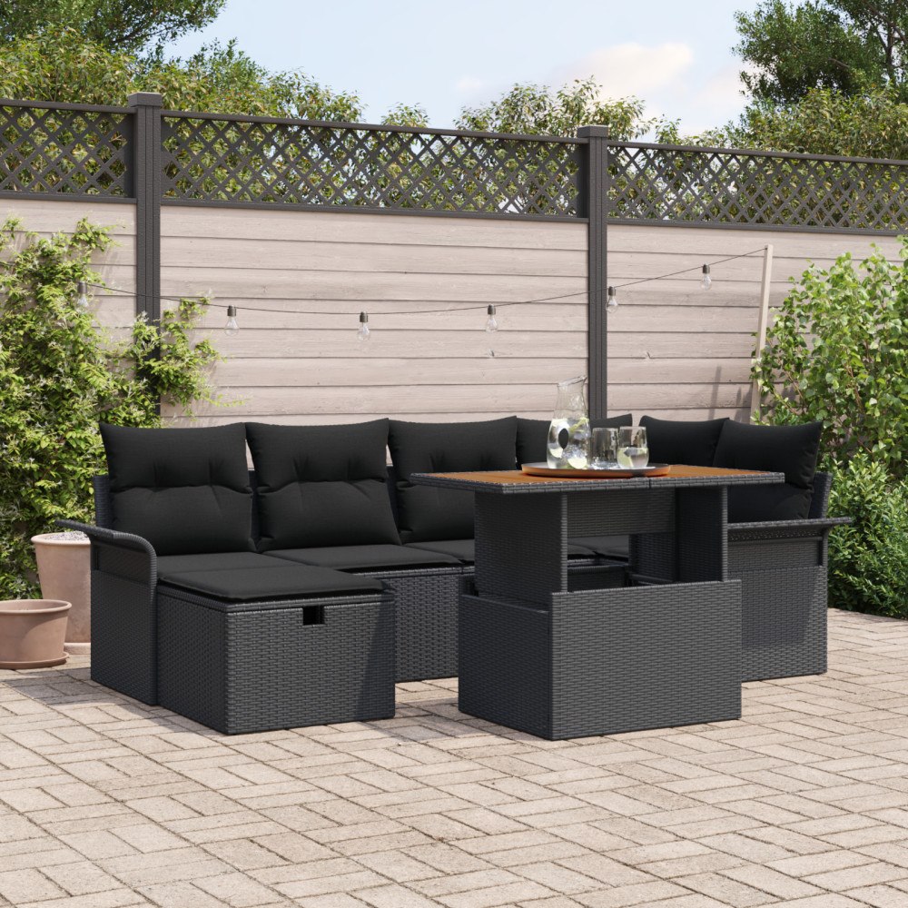 vidaXL 7-delars trädgårdsoffaset med kuddar Svart Poly Rattan, vidaXL 2-sits trädgårdsoffa med förvaring och kuddar Svart Poly...