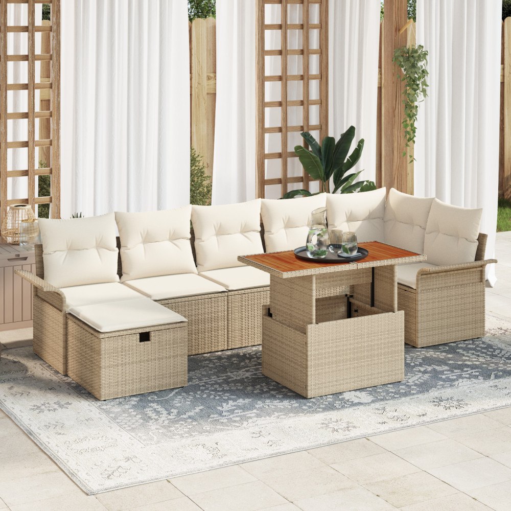 vidaXL 8-delars trädgårdsoff set med kuddar beige poly rattan