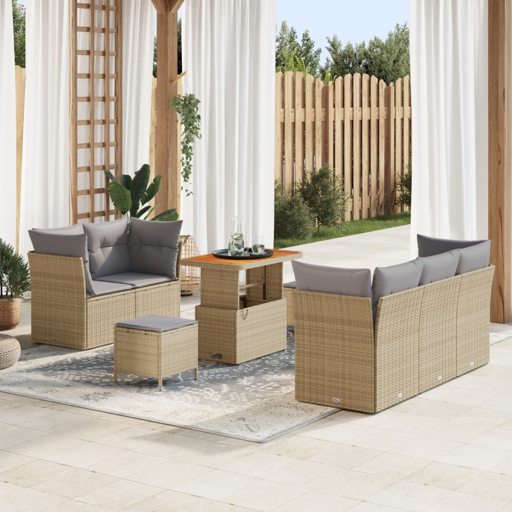vidaXL 8-delat trädgårdssofa set med kuddar Beige Poly Rattan Akacia, vidaXL 3-delat trädgårdsdining set med kuddar Beige Poly...