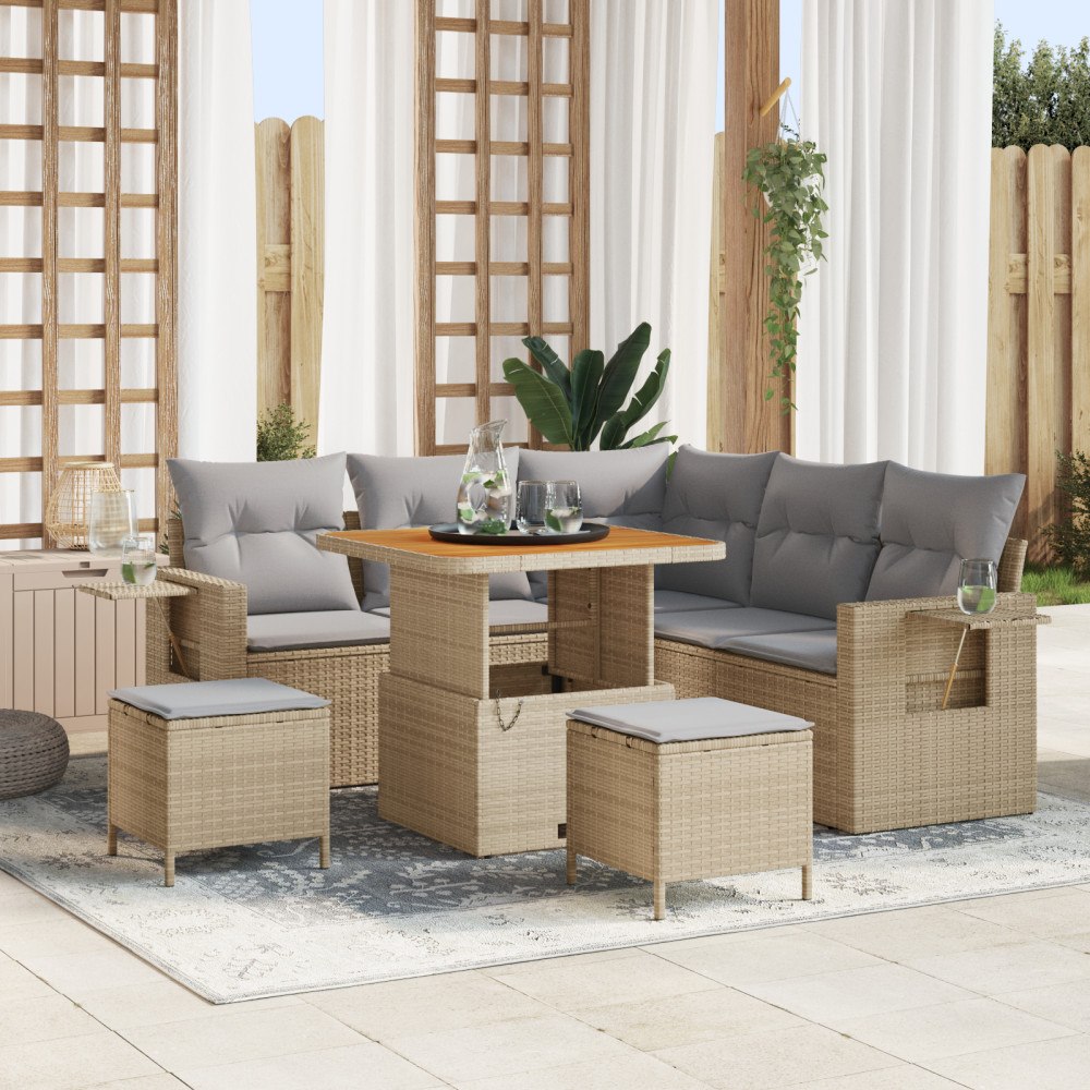 vidaXL 8-delad Trädgårdsoffuppsättning med Kuddar Beige Poly Rattan Akacia, vidaXL 3-delad Trädgårdsdininguppsättning med Kudda...