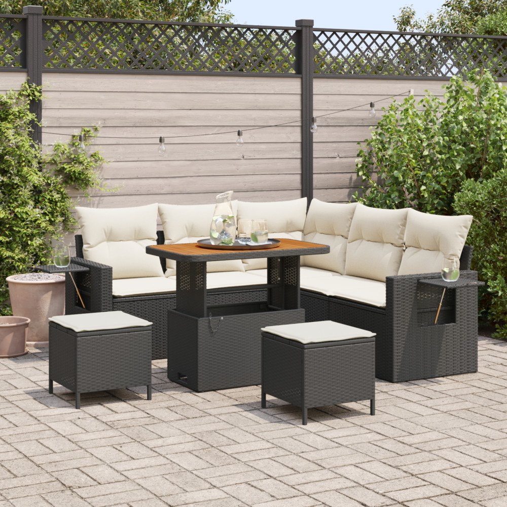 vidaXL 8-delat Trädgårdsoffset med kuddar Svart Poly Rattan Akacia, vidaXL 3-delat Trädgårdsdining set med kuddar Svart Poly Ra...