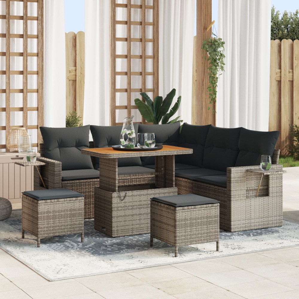 vidaXL 8-delad trädgårdsoffasett med kuddar grå poly-rattan akacia, vidaXL 3-delad trädgårdsmatgrupp med kuddar grå poly-rattan...