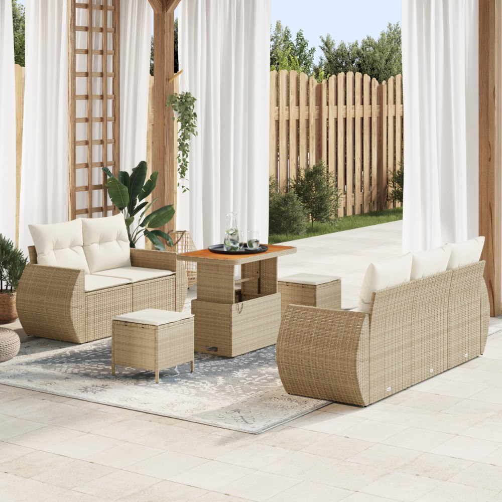 vidaXL 8-delad trädgårdsoffset med kuddar beige poly rotting akacia, vidaXL 3-delad trädgårds matbordset med kuddar beige poly...