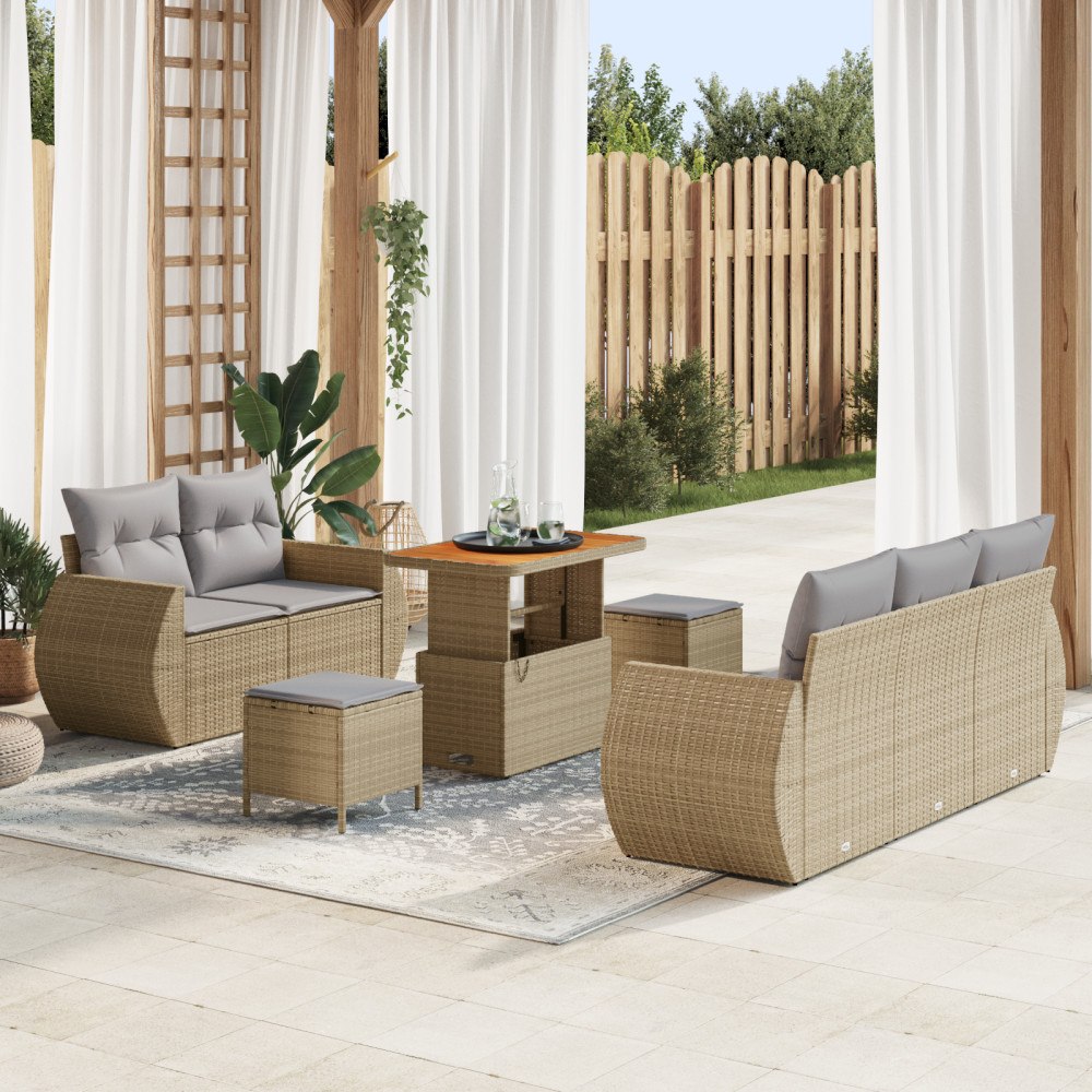 vidaXL 8-delad trädgårdsoffagrupp med kuddar Beige Poly Rattan Akacia, vidaXL 3-delad trädgårdsdining-set med kuddar Beige Poly...