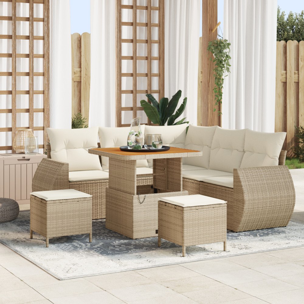 vidaXL 8-delat trädgårdssoffset med kuddar beige poly rotting akacia, vidaXL 3-delat trädgårdsmatsats med kuddar beige poly rot...