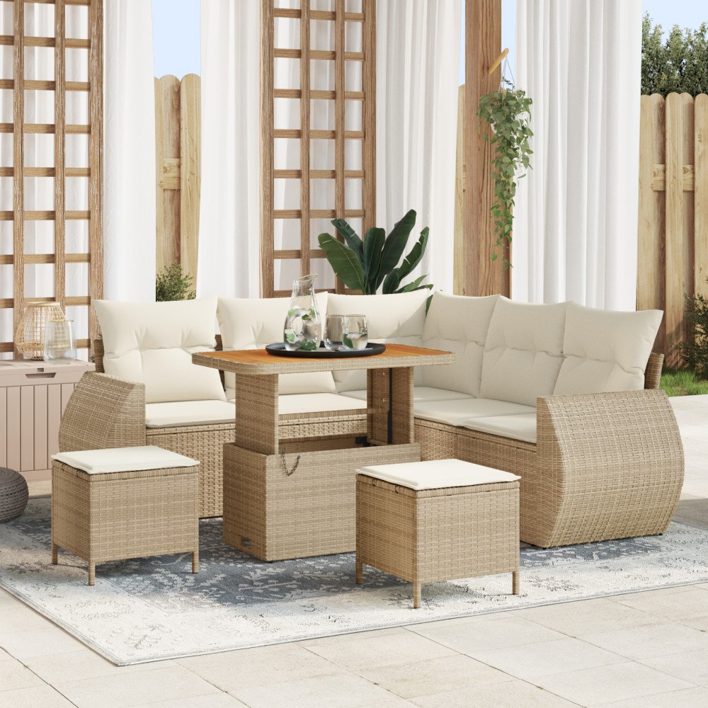 vidaXL 8 Delar Trädgårdsoffasats med Kuddar Beige Poly-Rotting Akacia, vidaXL 3 Delar Trädgårdsdining-set med Kuddar Beige Poly...