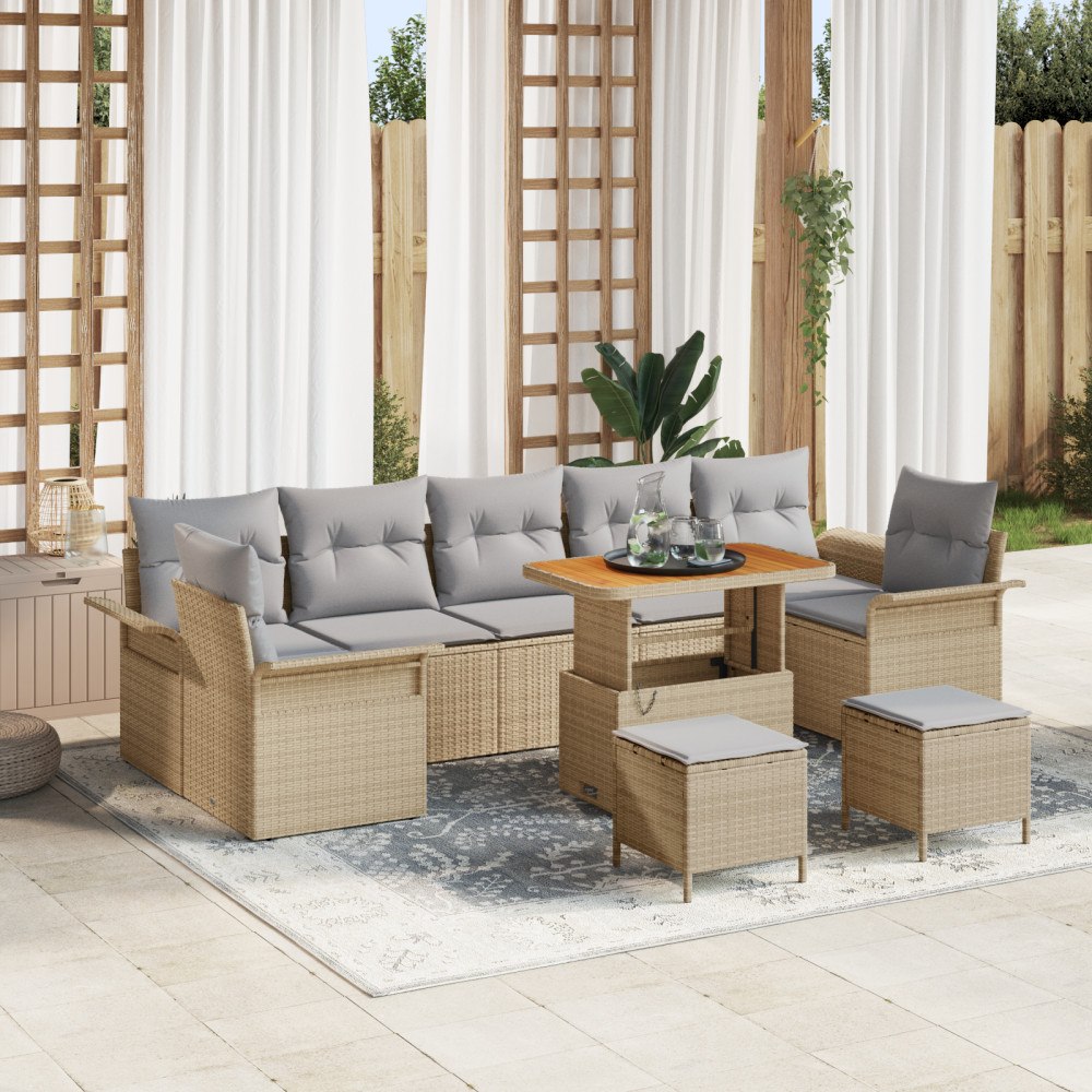 vidaXL 10-delars trädgårdsoffaset med kuddar beige poly rattan akacia, vidaXL 2-sits trädgårdsoffa med kuddar beige poly rattan...