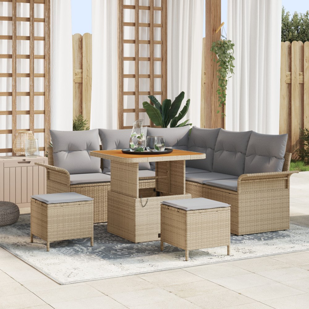 vidaXL 8-delars trädgårdsoffaset med kuddar beige polyroting akacia, vidaXL 2-sits trädgårdsoffa med kuddar beige polyroting, v...