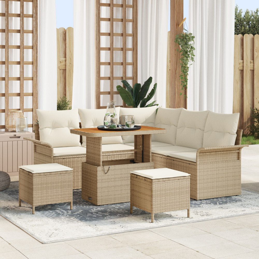 vidaXL 8-delars trädgårdssoffing med kuddar Beige Poly Rattan Akacia, vidaXL 2-sits trädgårdssoffa med kuddar Beige Poly Rattan...