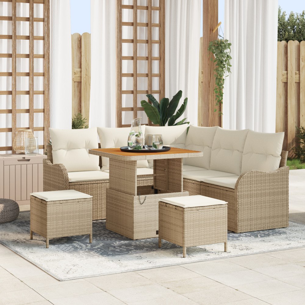vidaXL 8-delat Trädgårdsoff-set med kuddar Beige Poly Rattan Akacia, vidaXL 2-sits trädgårdsoffa med kuddar Beige Poly Rattan,...