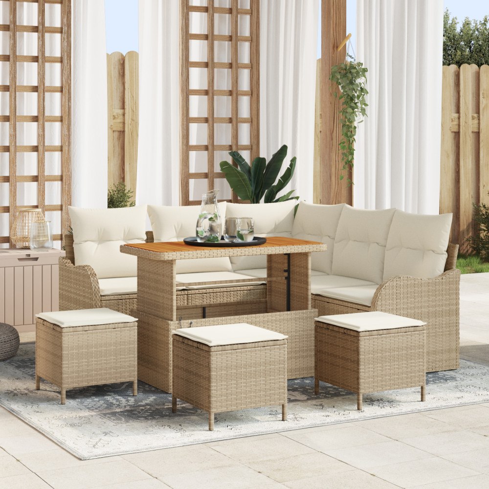 vidaXL 9-delars trädgårdsoffaset med kuddar Beige Poly Rattan Akacia, vidaXL 2-sits trädgårdsoffa med kuddar Beige Poly Rattan,...