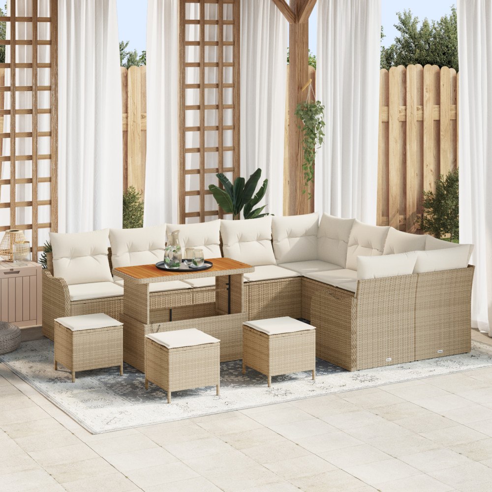 vidaXL 13-delat trädgårdsoffaset med kuddar beige polyrotting akacia, vidaXL 4-delat trädgårdsdining set med kuddar beige polyr...