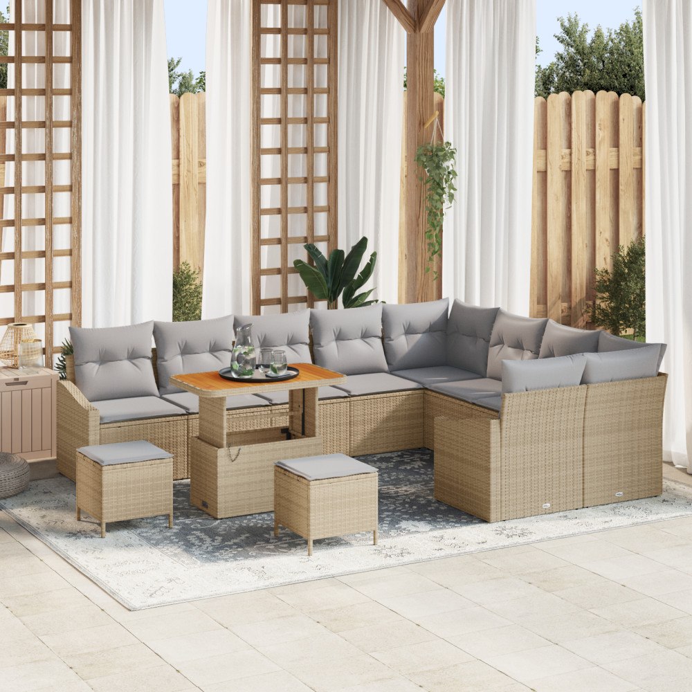 vidaXL 12-delad trädgårdsoff set med dynor Beige Poly rotting Akacia, vidaXL 3-delad trädgårdsmöbel set med dynor Beige Poly ro...