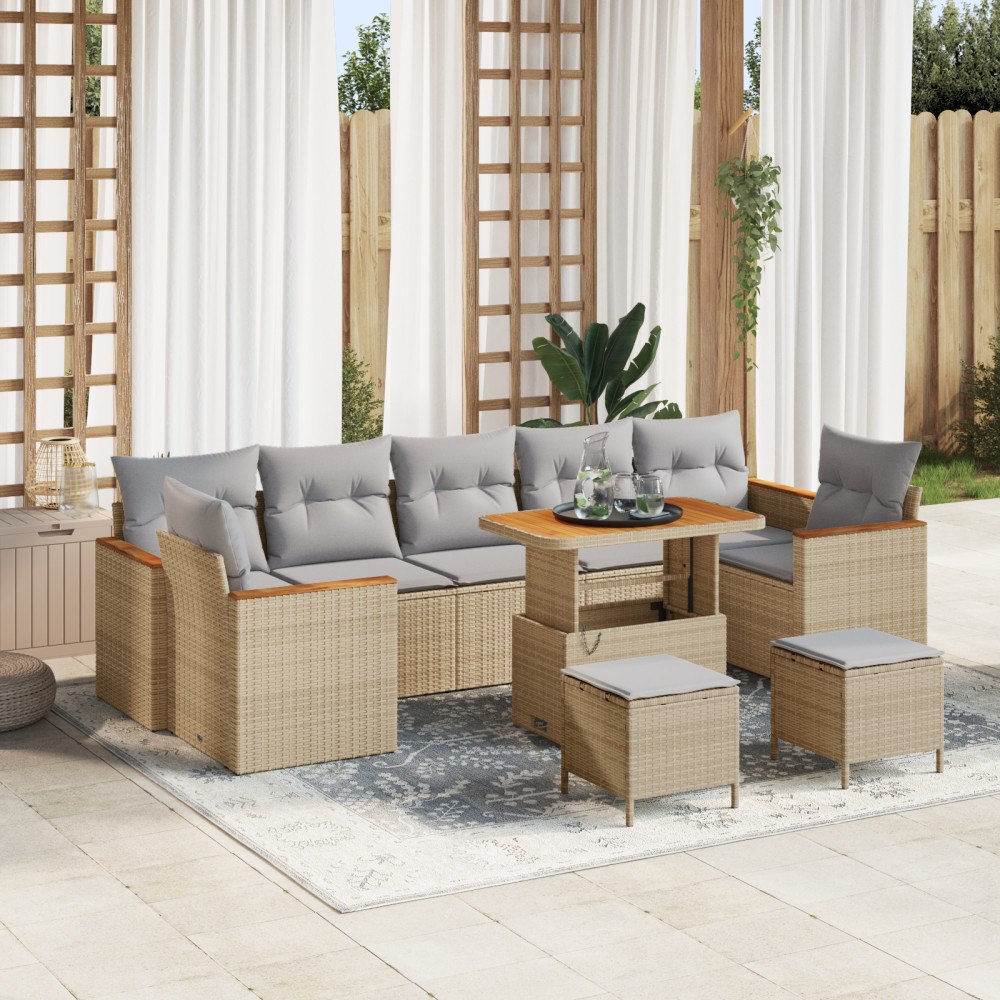 vidaXL Trädgårdsoffset med kudde 10 pcs Beige Poly rattan