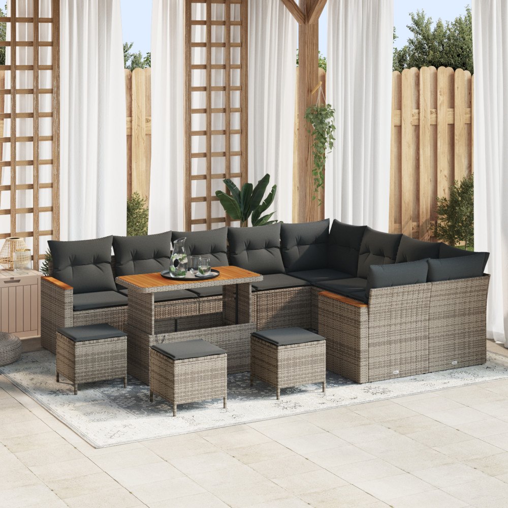 vidaXL Trädgårdsoffset med kudde 13 pcs Grå Poly rattan