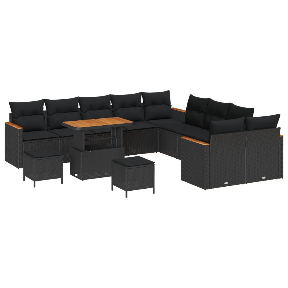 vidaXL 13-delat trädgårdsoffaset med kuddar Svart Poly Rattan Acacia, vidaXL 3-delat trädgårdsdining set med kuddar Svart Poly...