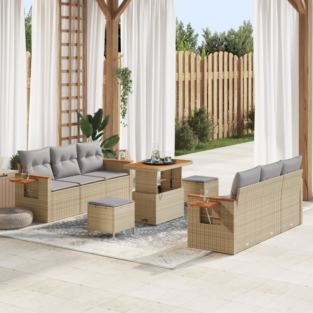 vidaXL 9-delat trädgårdssoffaset med kuddar beige poly rotting akacia, vidaXL 3-delat trädgårdsdining set med kuddar beige poly...