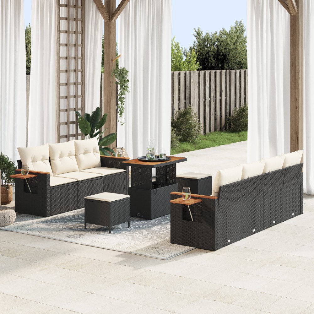 vidaXL Trädgårdsoffset 10 pcs Svart och gräddvit 90 x 55 x 71 cm